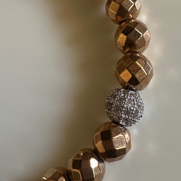 6mm Faceted Rose Gold Hematite Stretch Bracelet with Pave Silver Spacer - Picture 4 of 7